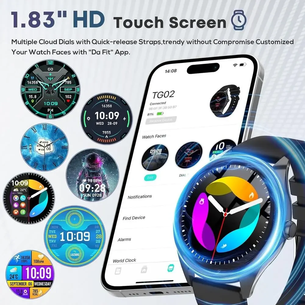DIVOAZBVO TG02 Smart Watch Bluetooth Call 120 Sports Heart Rate iPhone Android